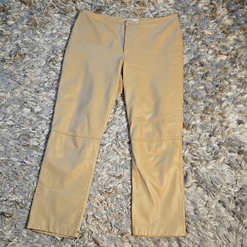 Leather Tan Straight-Leg Pants